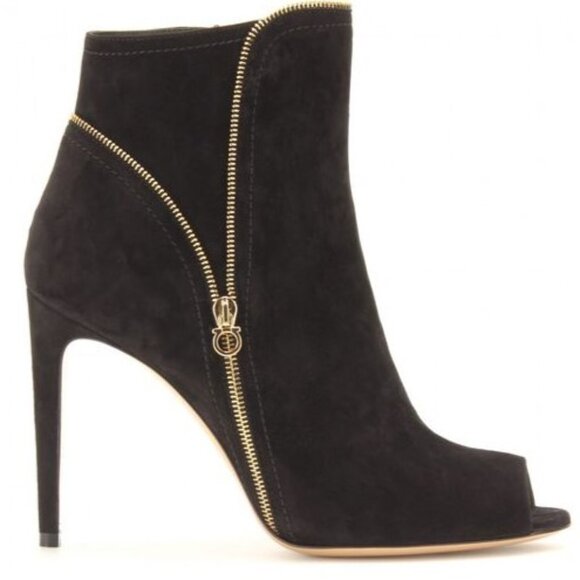 Salvatore Ferragamo Black Suede Zipper Peep Toe 'Riona' Booties SIZE 7 (EU 37) - Picture 7 of 9